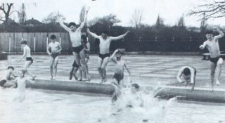 Youngsters from the town were the first to sample the cool water of the Welwyn Garden City pool | Denis Williams, Welwyn Times and Hatfield Herald 23 April 1965, page 18